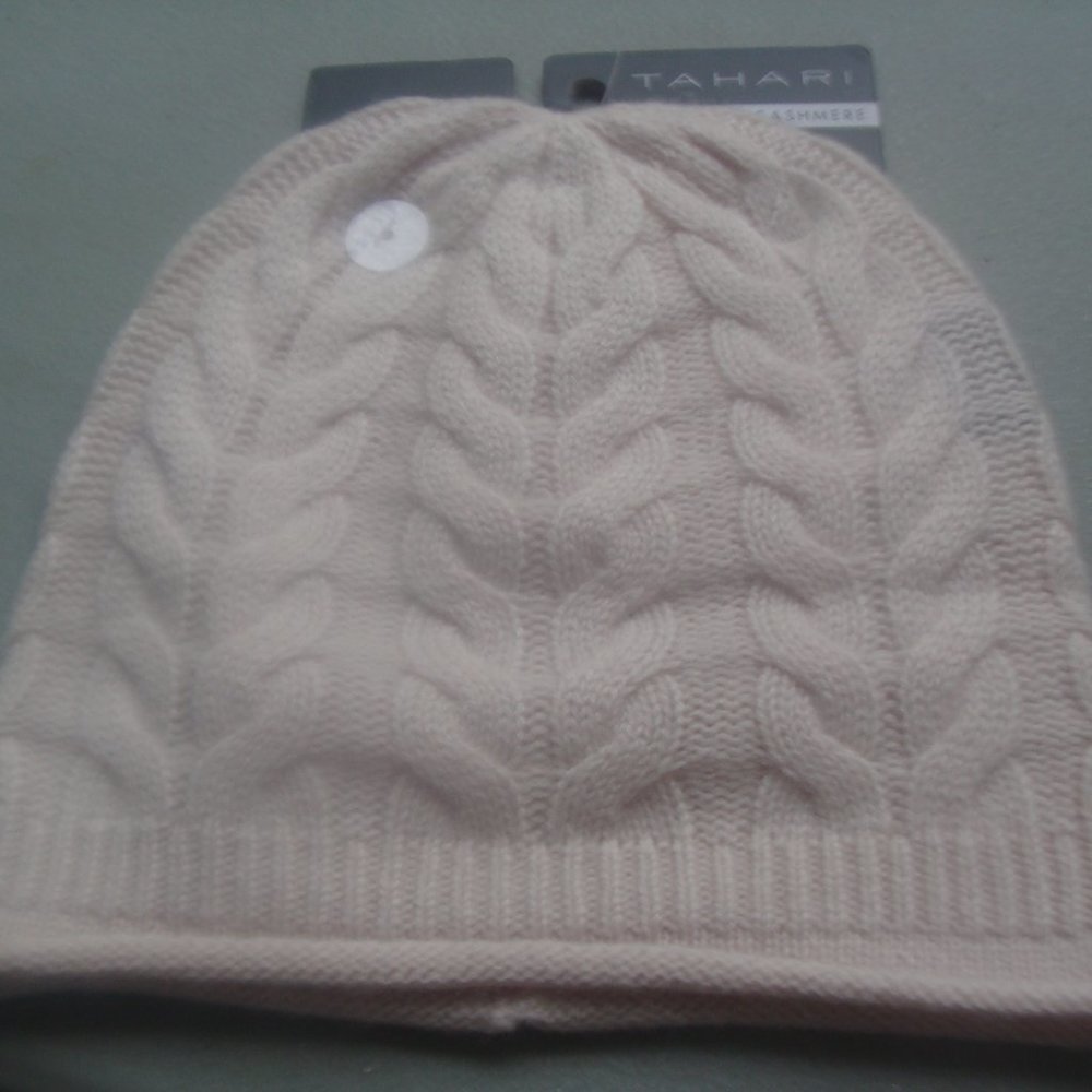 Tahari Pink Cable Knit Beanie